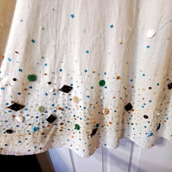 Basil & Maude 8 Linen Blend A-Line Side Zip Skirt Sequins Beads Boho - Picture 10 of 14